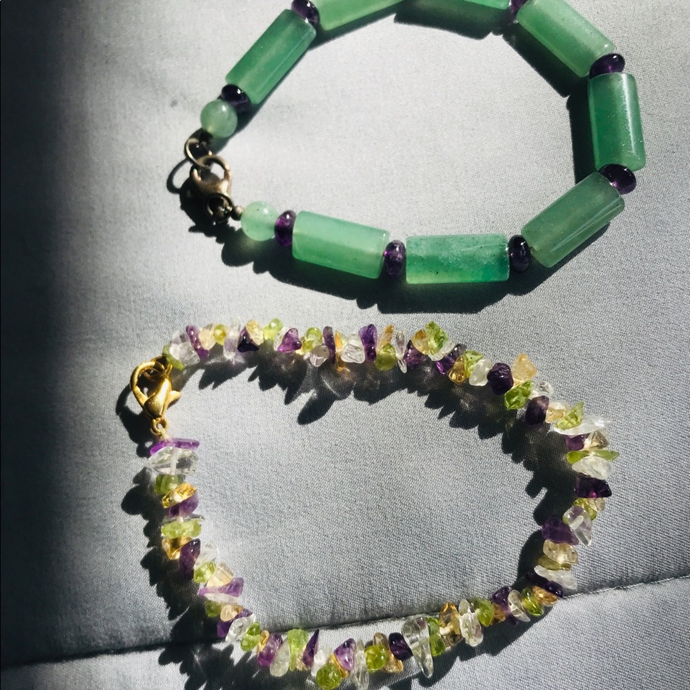 2 bracelets, Jade and multi-colored stones.Both in great condition.